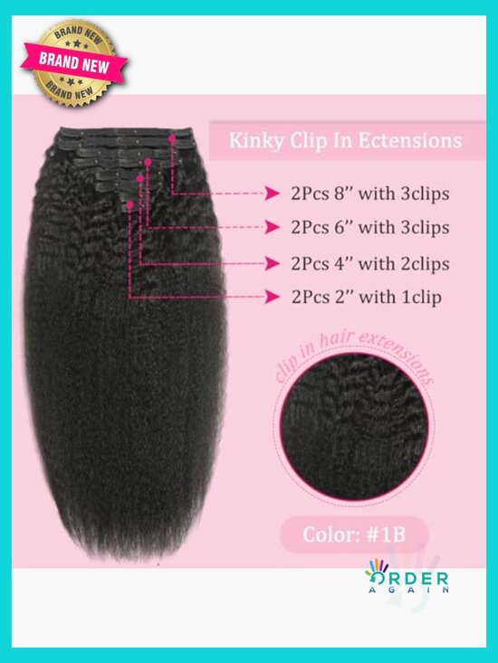 Clip In Hair Extensions Real Human Hair 24Inch Kinky Straight Double Weft 18